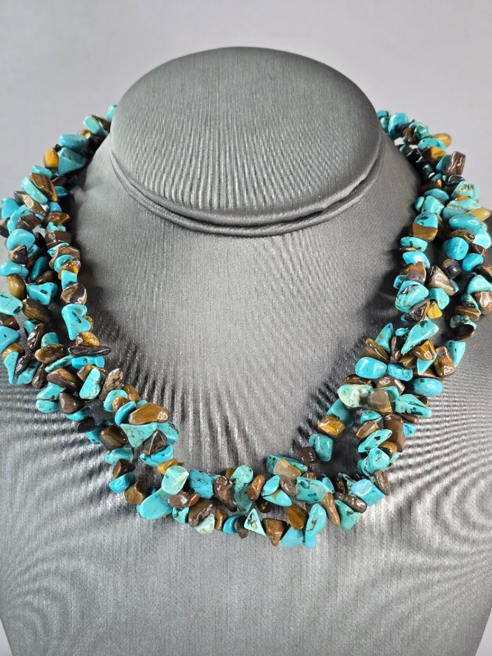 Womens Vintage Estate Turquoise & Tiger's Eye Southwestern Necklace 110.4g E662